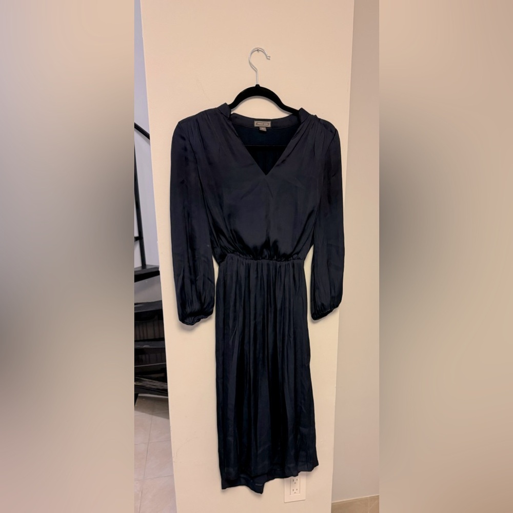 Navy midi long-sleeve dress